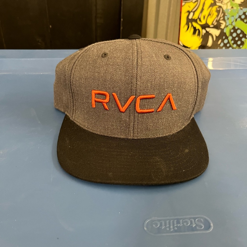 RVCA Charcoal and Black Cap with Orange Logo